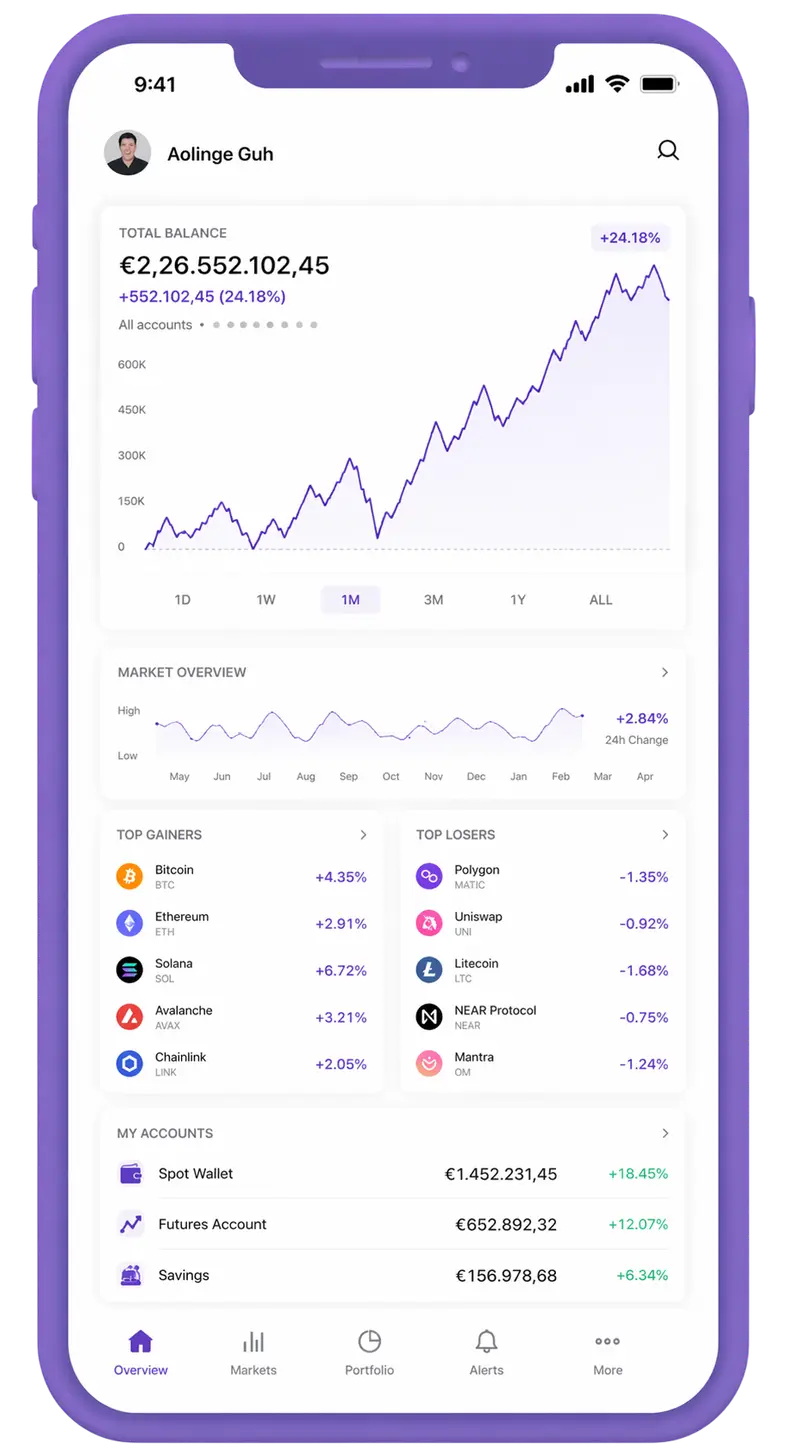 Swaptairis mobile app showing portfolio overview